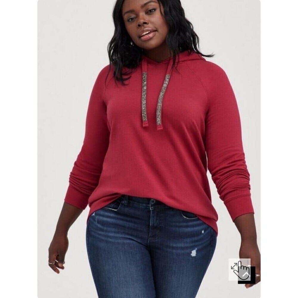 Torrid Classic Fit Ultra Soft Fleece Bedazzled Drawcord Hoodie Size 0